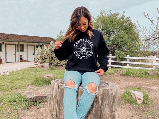 Cozy Campfire and Cocktails Sweatshirt | Warm and comfy sweatshirt perfect for outdoor gatherings, campfire nights, and casual wear.