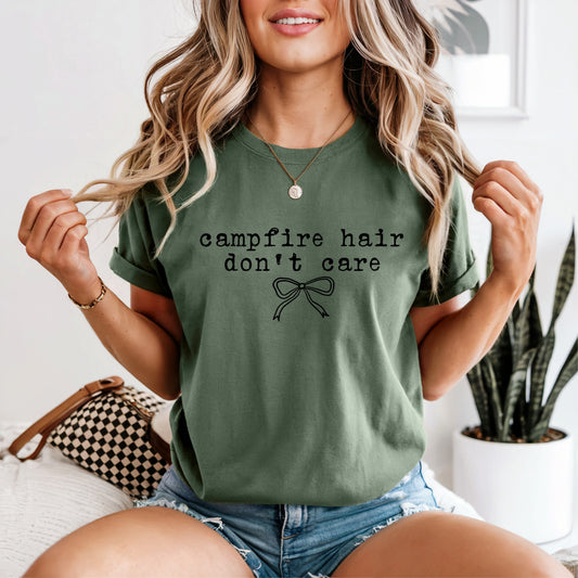 Campfire Hair Don't Care Graphic T-Shirt | Camping Tee