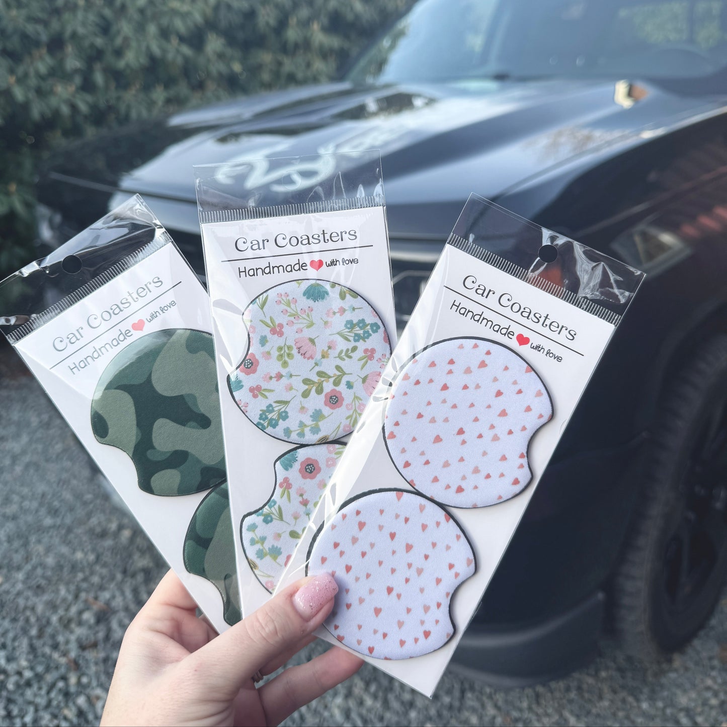 Neoprene Car Coasters — Set of 2 | Absorbent Cup Holder Coasters | Cute Car Accessories | Vehicle Interior Protection