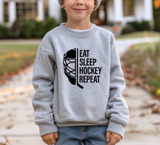 Eat Sleep Hockey Repeat Youth T-Shirt — Kids Hockey Shirt 🏒