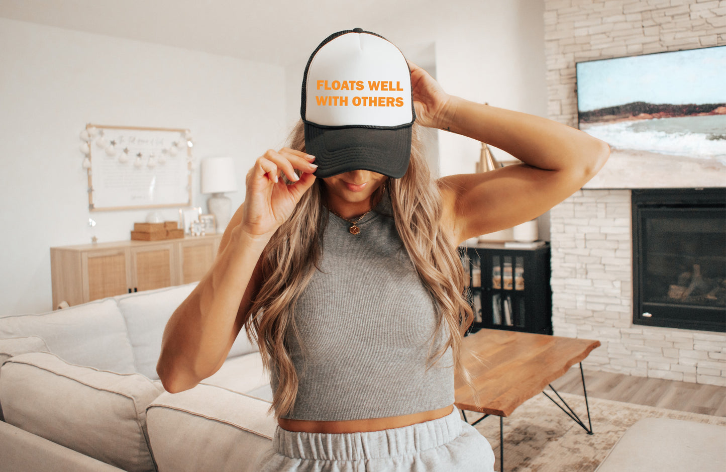 Floats Well With Others Trucker Hat | Funny Lake Day Foam Snapback Cap