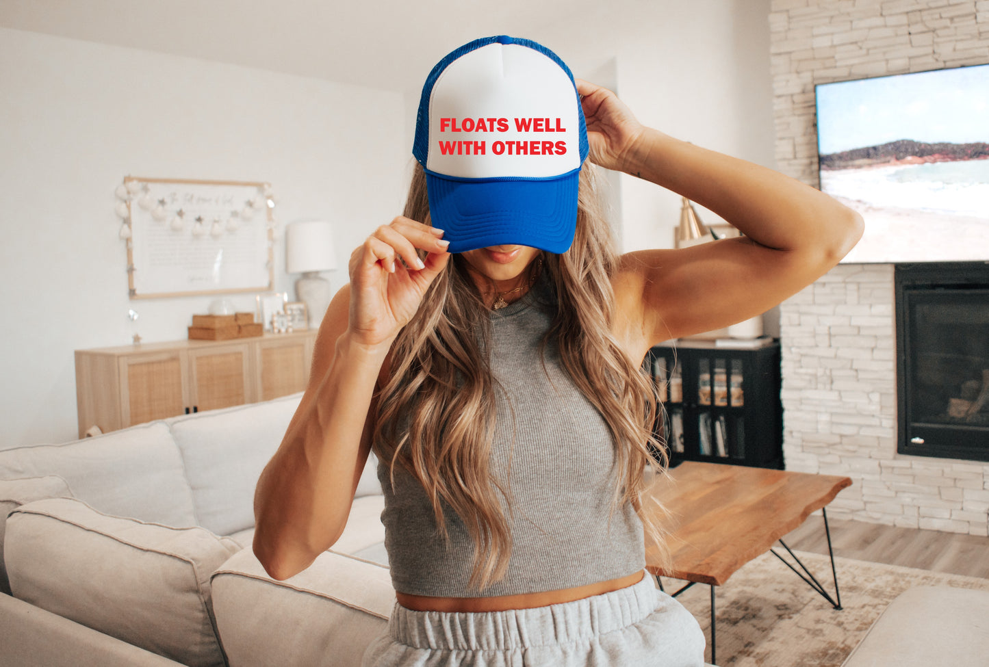 Floats Well With Others Trucker Hat | Funny Lake Day Foam Snapback Cap