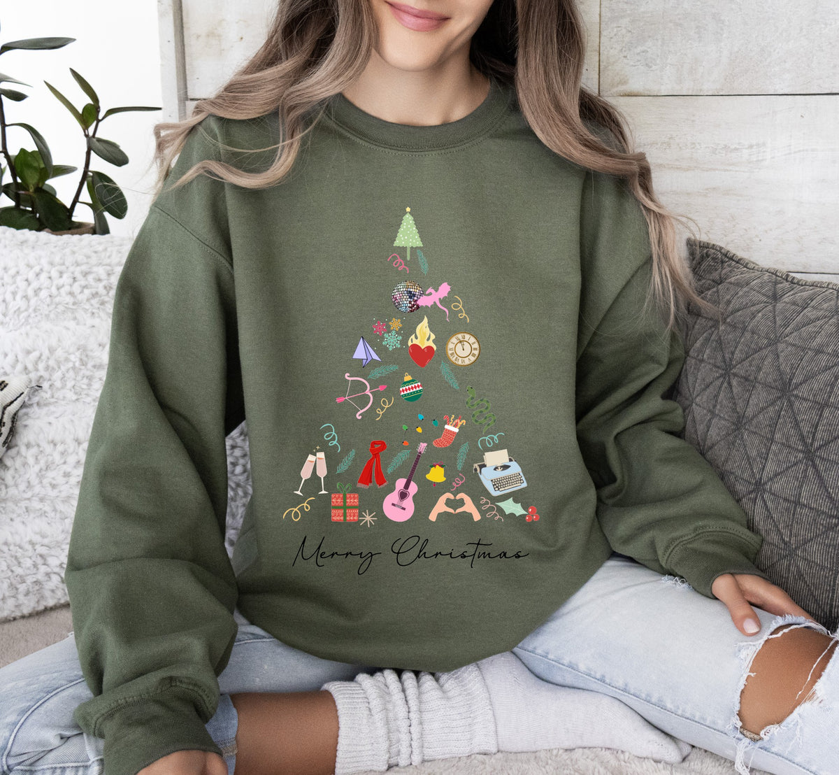 Merry Christmas Music Tree | Holiday Crewneck Sweatshirt