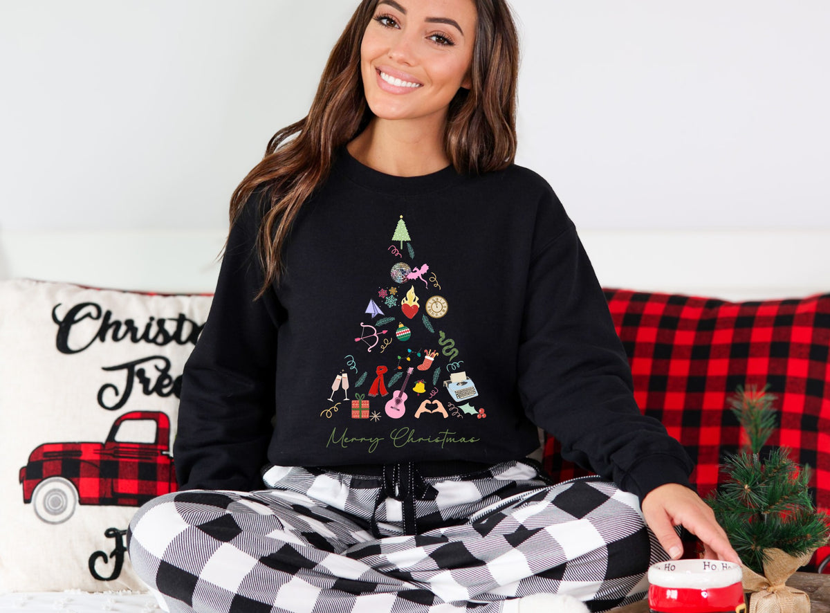 Merry Christmas Music Tree | Holiday Crewneck Sweatshirt