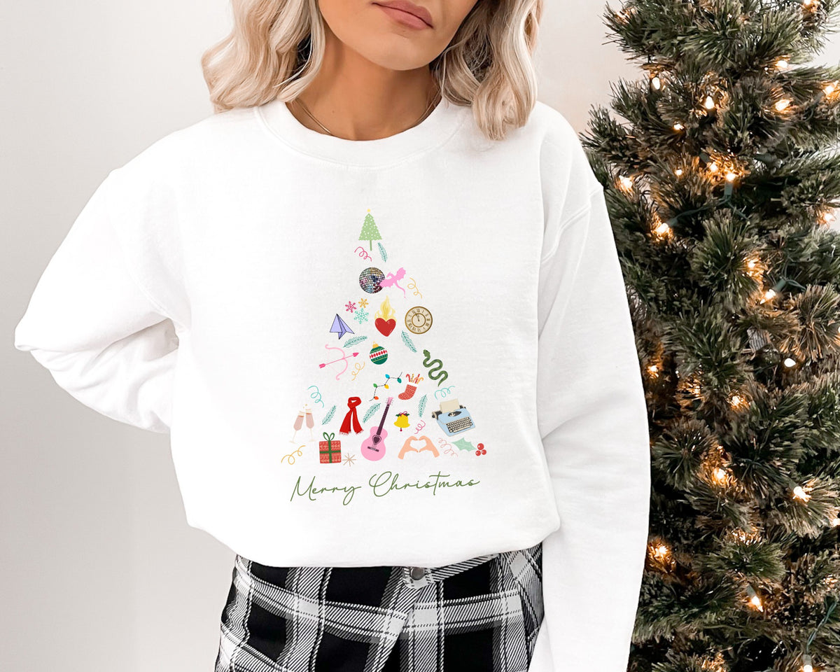 Merry Christmas Music Tree | Holiday Crewneck Sweatshirt