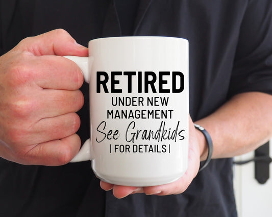 "Retired? See Grandkids for Details" 15oz Ceramic Mug — Funny Retirement Mug for Grandparents