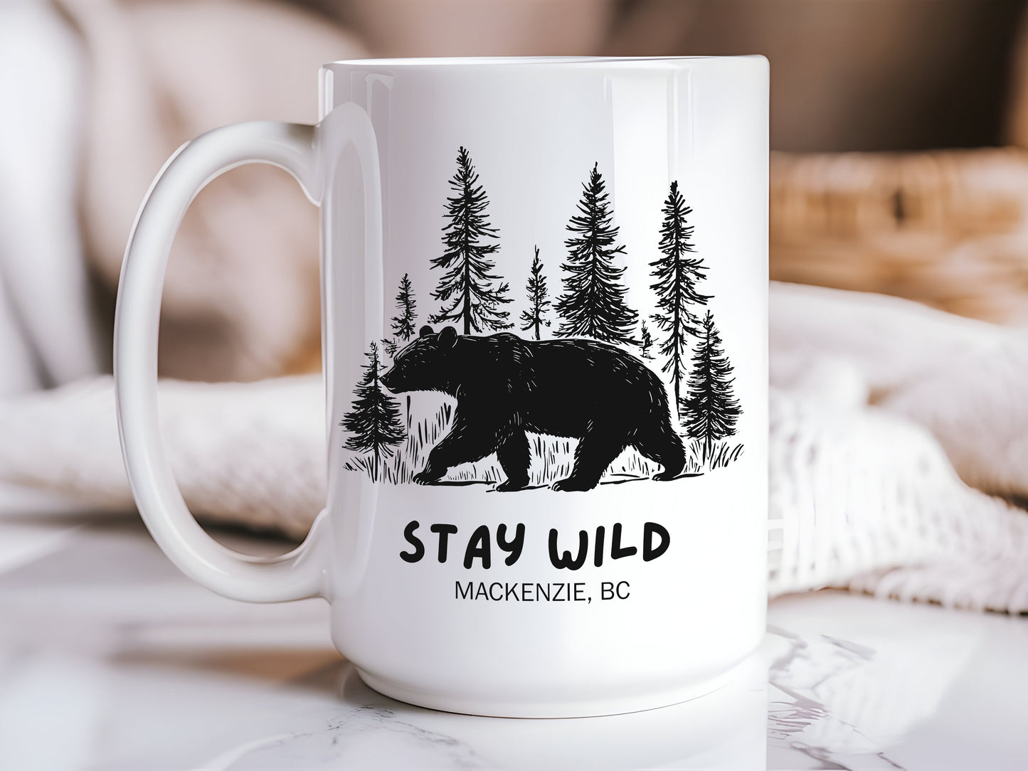 Stay Wild Mackenzie BC Bear & Forest Mug – 15oz Ceramic Camping Coffee Mug